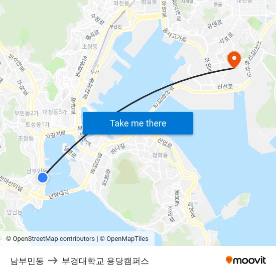 남부민동 to 부경대학교 용당캠퍼스 map