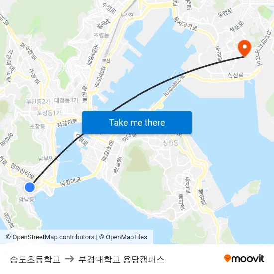 송도초등학교 to 부경대학교 용당캠퍼스 map