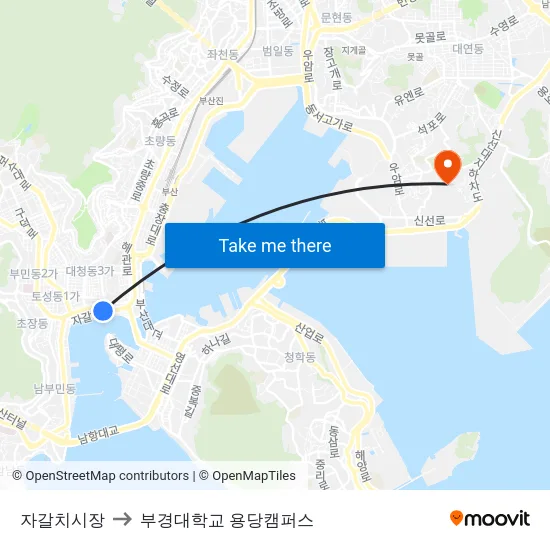 자갈치시장 to 부경대학교 용당캠퍼스 map