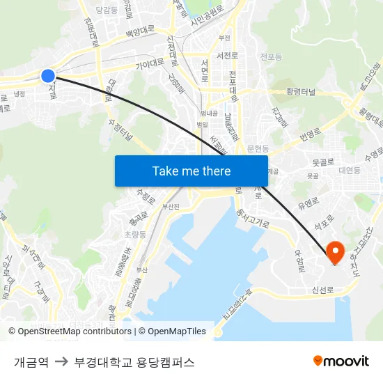 개금역 to 부경대학교 용당캠퍼스 map
