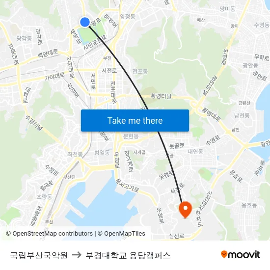 국립부산국악원 to 부경대학교 용당캠퍼스 map