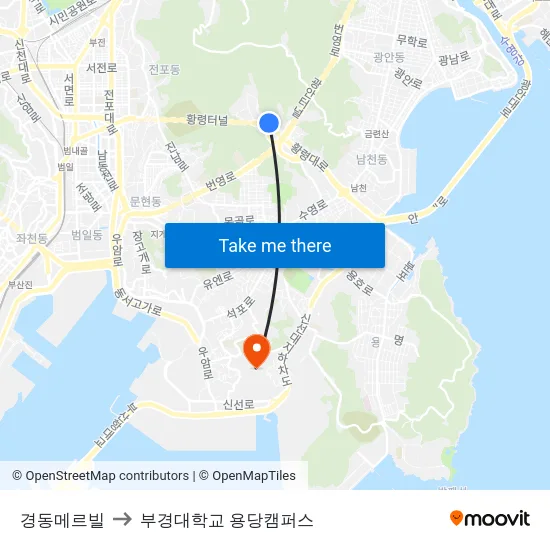 경동메르빌 to 부경대학교 용당캠퍼스 map