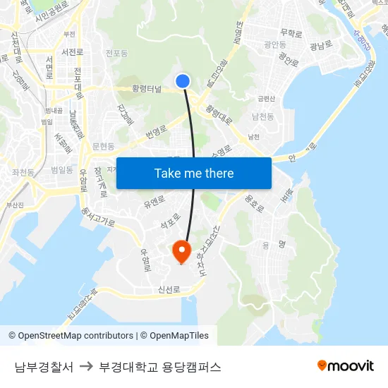 남부경찰서 to 부경대학교 용당캠퍼스 map