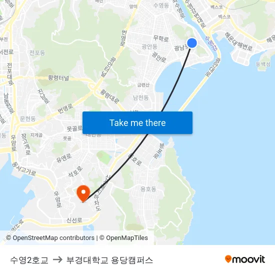 수영2호교 to 부경대학교 용당캠퍼스 map