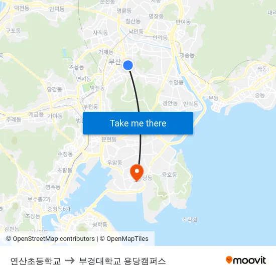 연산초등학교 to 부경대학교 용당캠퍼스 map