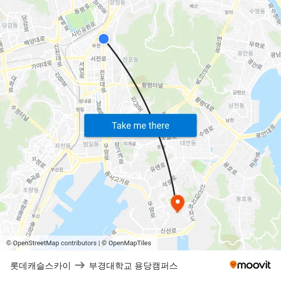 롯데캐슬스카이 to 부경대학교 용당캠퍼스 map
