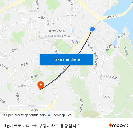 Lg메트로시티 to 부경대학교 용당캠퍼스 map