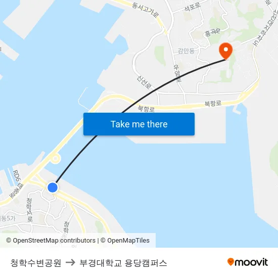 청학수변공원 to 부경대학교 용당캠퍼스 map