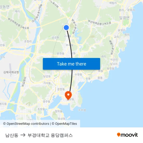 남산동 to 부경대학교 용당캠퍼스 map