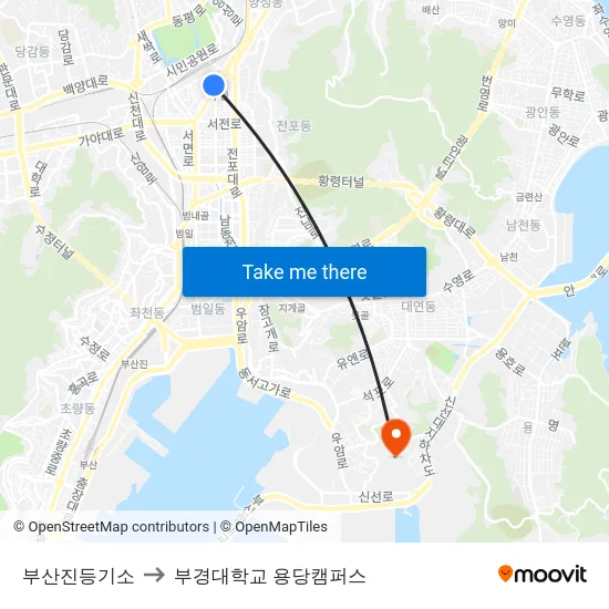 부산진등기소 to 부경대학교 용당캠퍼스 map