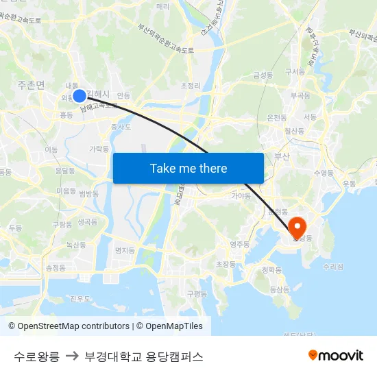 수로왕릉 to 부경대학교 용당캠퍼스 map