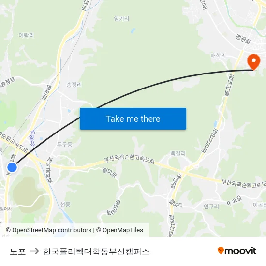 노포 to 한국폴리텍대학동부산캠퍼스 map