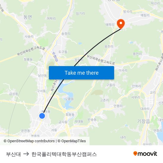 부산대 to 한국폴리텍대학동부산캠퍼스 map