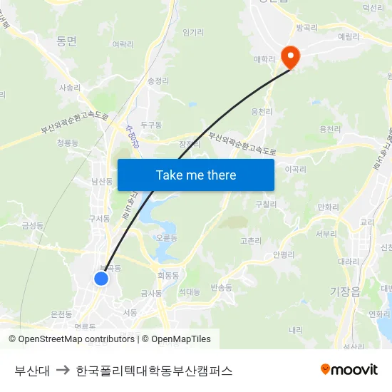 부산대 to 한국폴리텍대학동부산캠퍼스 map