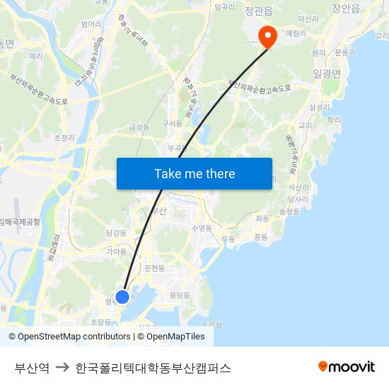 부산역 to 한국폴리텍대학동부산캠퍼스 map