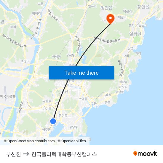 부산진 to 한국폴리텍대학동부산캠퍼스 map