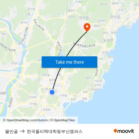 물만골 to 한국폴리텍대학동부산캠퍼스 map