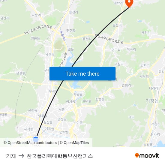 거제 to 한국폴리텍대학동부산캠퍼스 map