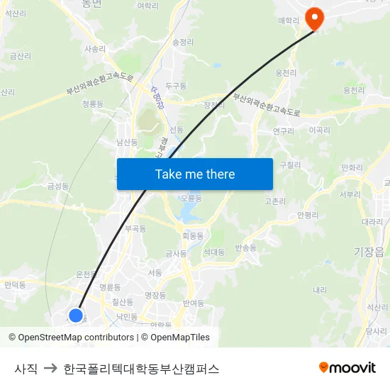 사직 to 한국폴리텍대학동부산캠퍼스 map