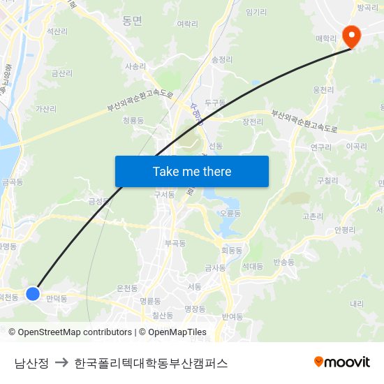 남산정 to 한국폴리텍대학동부산캠퍼스 map