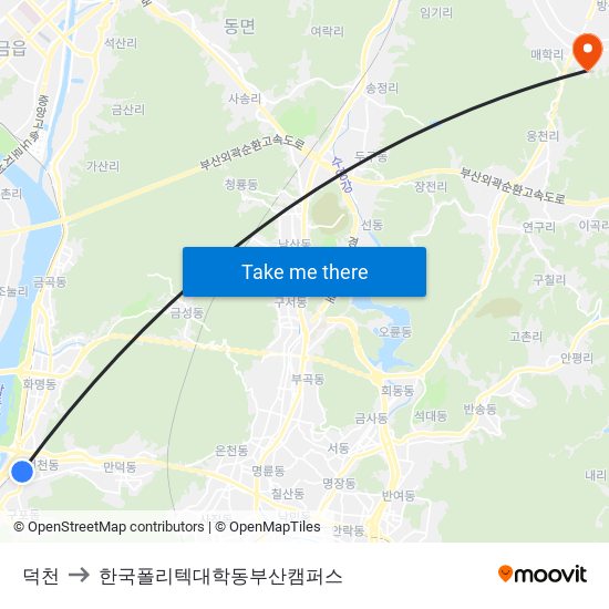 덕천 to 한국폴리텍대학동부산캠퍼스 map