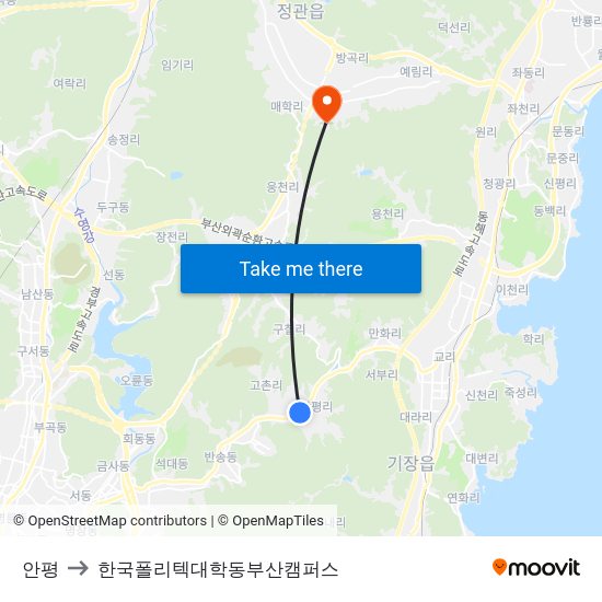 안평 to 한국폴리텍대학동부산캠퍼스 map