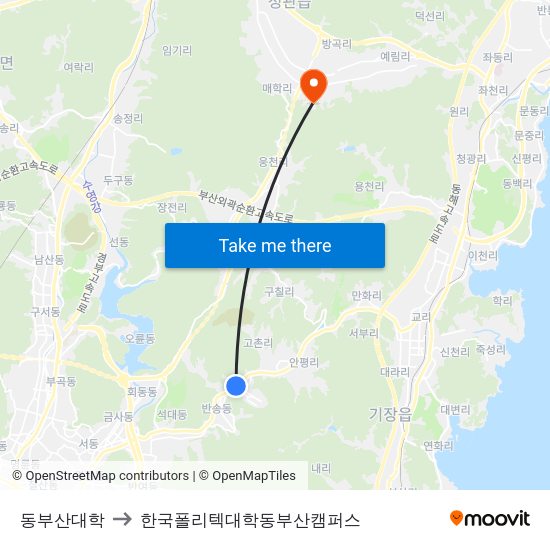동부산대학 to 한국폴리텍대학동부산캠퍼스 map