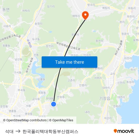 석대 to 한국폴리텍대학동부산캠퍼스 map