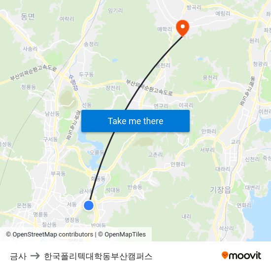 금사 to 한국폴리텍대학동부산캠퍼스 map