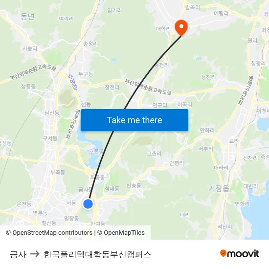 금사 to 한국폴리텍대학동부산캠퍼스 map