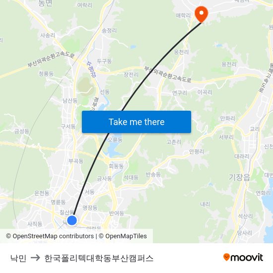 낙민 to 한국폴리텍대학동부산캠퍼스 map