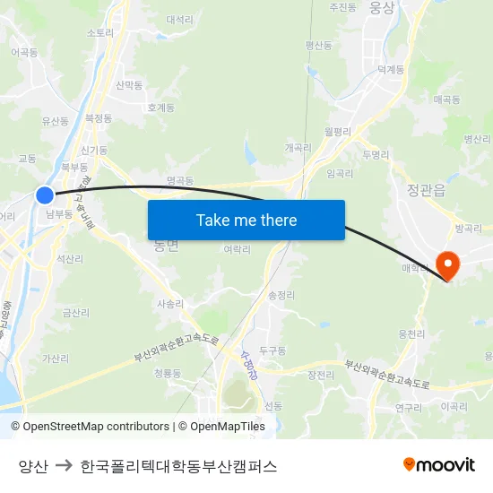 양산 to 한국폴리텍대학동부산캠퍼스 map