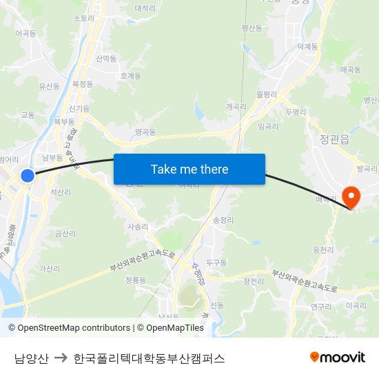 남양산 to 한국폴리텍대학동부산캠퍼스 map