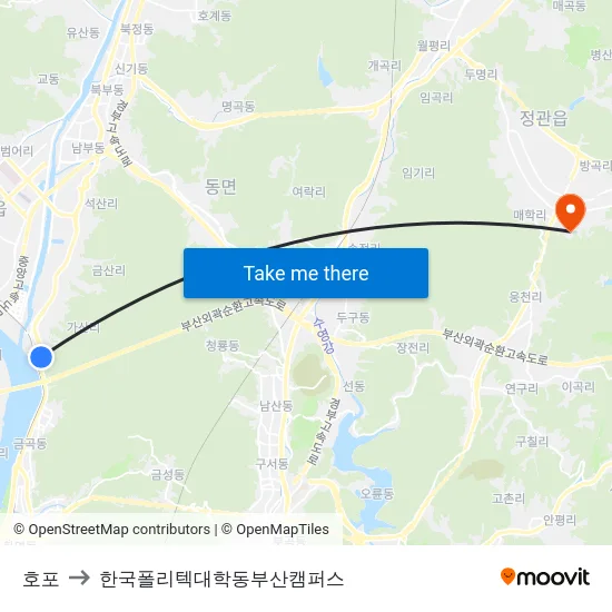 호포 to 한국폴리텍대학동부산캠퍼스 map