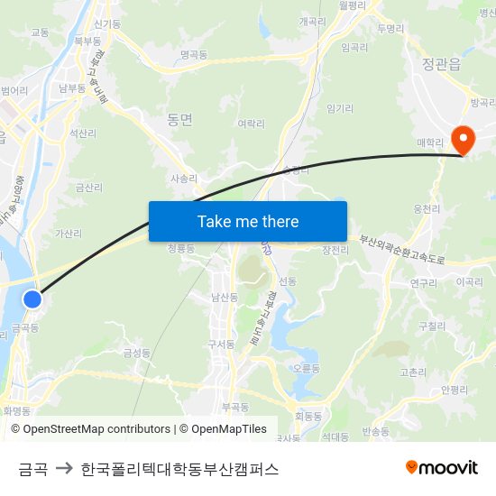 금곡 to 한국폴리텍대학동부산캠퍼스 map