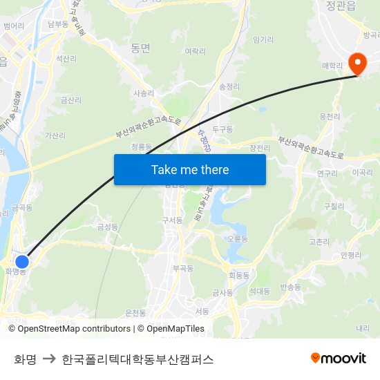 화명 to 한국폴리텍대학동부산캠퍼스 map