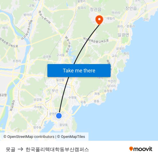 못골 to 한국폴리텍대학동부산캠퍼스 map