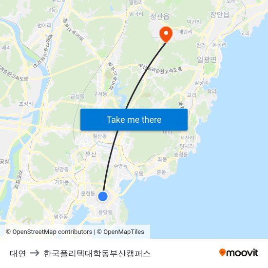 대연 to 한국폴리텍대학동부산캠퍼스 map