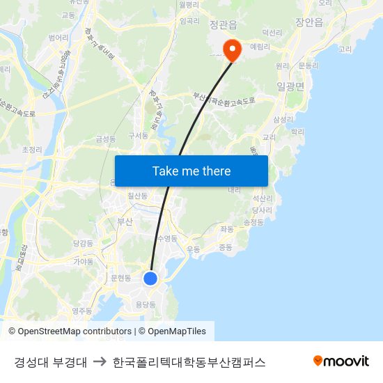 경성대 부경대 to 한국폴리텍대학동부산캠퍼스 map