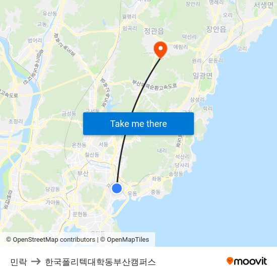 민락 to 한국폴리텍대학동부산캠퍼스 map