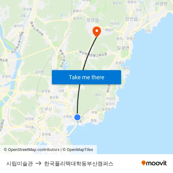 시립미술관 to 한국폴리텍대학동부산캠퍼스 map