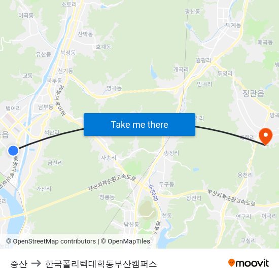 증산 to 한국폴리텍대학동부산캠퍼스 map