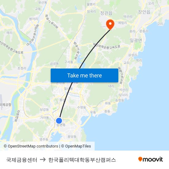 국제금융센터 to 한국폴리텍대학동부산캠퍼스 map