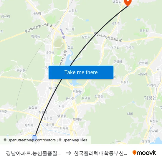 경남아파트.농산물품질관리원 to 한국폴리텍대학동부산캠퍼스 map