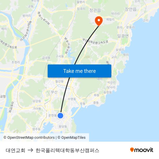 대연교회 to 한국폴리텍대학동부산캠퍼스 map