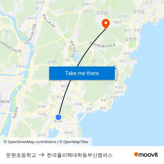 문현초등학교 to 한국폴리텍대학동부산캠퍼스 map