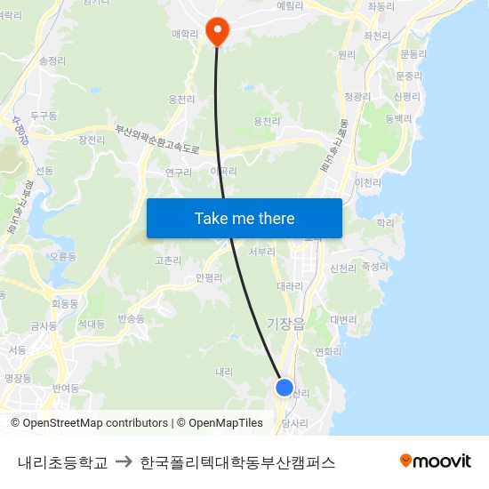 내리초등학교 to 한국폴리텍대학동부산캠퍼스 map
