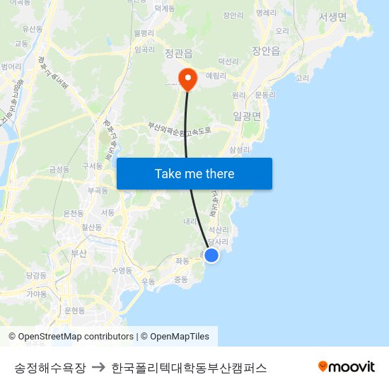 송정해수욕장 to 한국폴리텍대학동부산캠퍼스 map