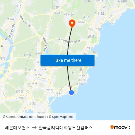 해운대보건소 to 한국폴리텍대학동부산캠퍼스 map