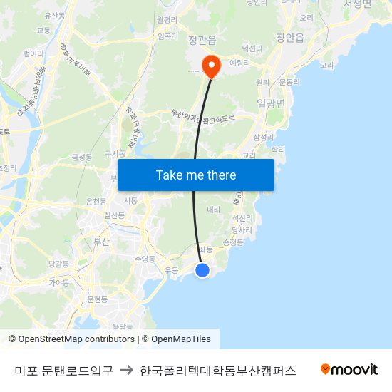 미포 문탠로드입구 to 한국폴리텍대학동부산캠퍼스 map